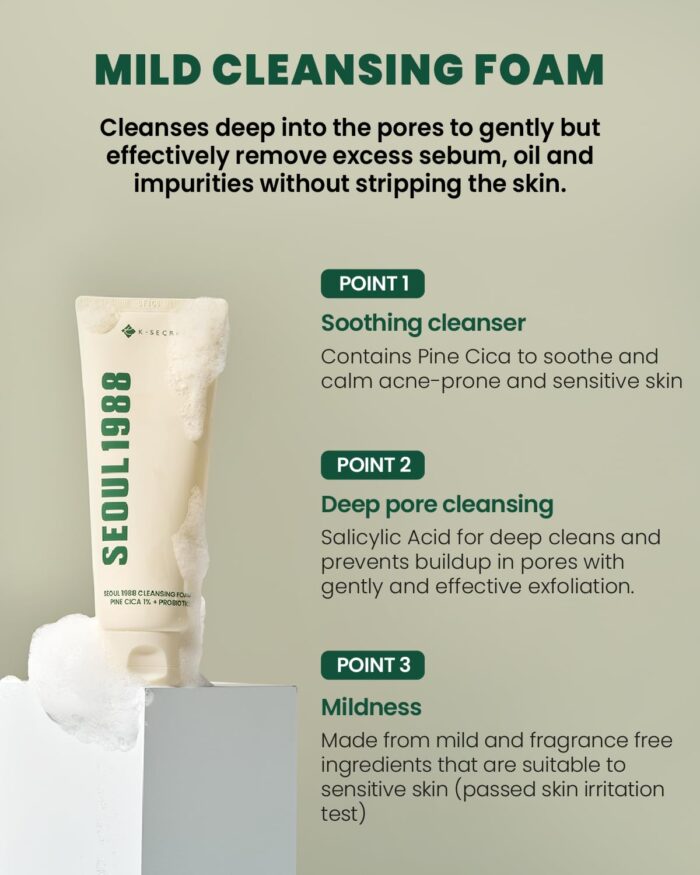 K-SECRET Seoul 1988 Cleansing Foam : Pine Cica 1% + Probiotics (150mL) - Image 5
