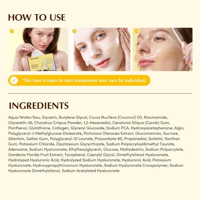EQQUALBERRY Collagen Glow Up Hydrogel Mask Set (4 Mask) - Image 8