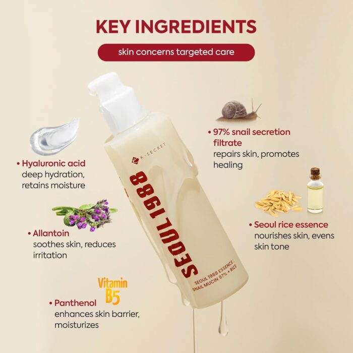 K-SECRET Seoul 1988 Essence : Snail Mucin 97% + Rice (100mL) - Image 3