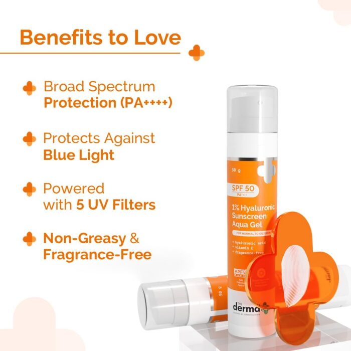 The Derma Co 1% Hyaluronic Sunscreen Aqua Gel SPF50+ PA++++ Travel Size (50g) - Image 5
