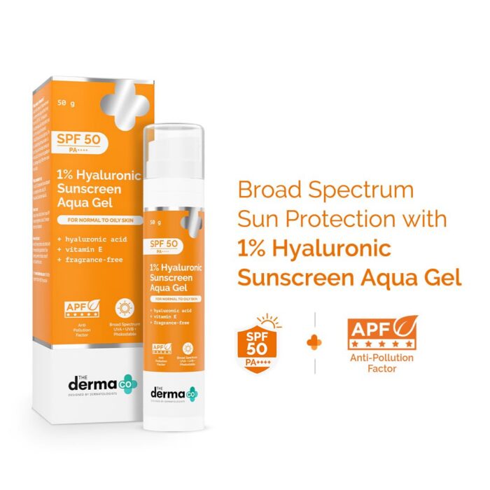 The Derma Co 1% Hyaluronic Sunscreen Aqua Gel SPF50+ PA++++ Travel Size (50g) - Image 2