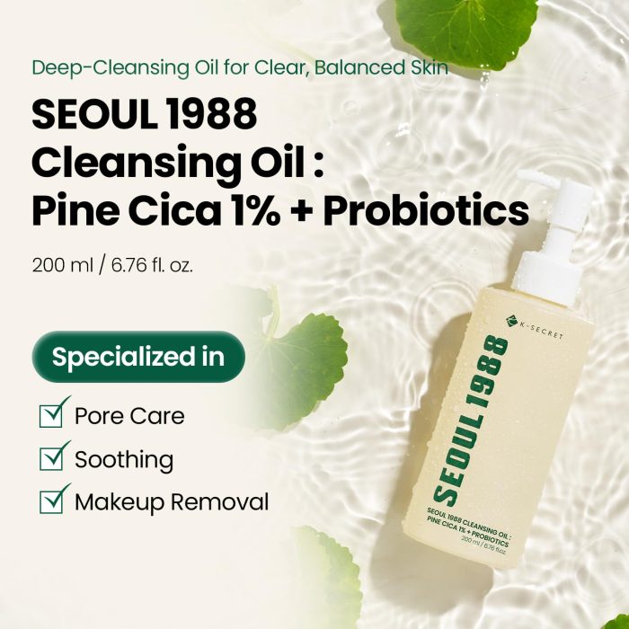 K-SECRET Seoul 1988 Cleansing Oil : Pine Cica 1% + Probiotics (200mL) - Image 4