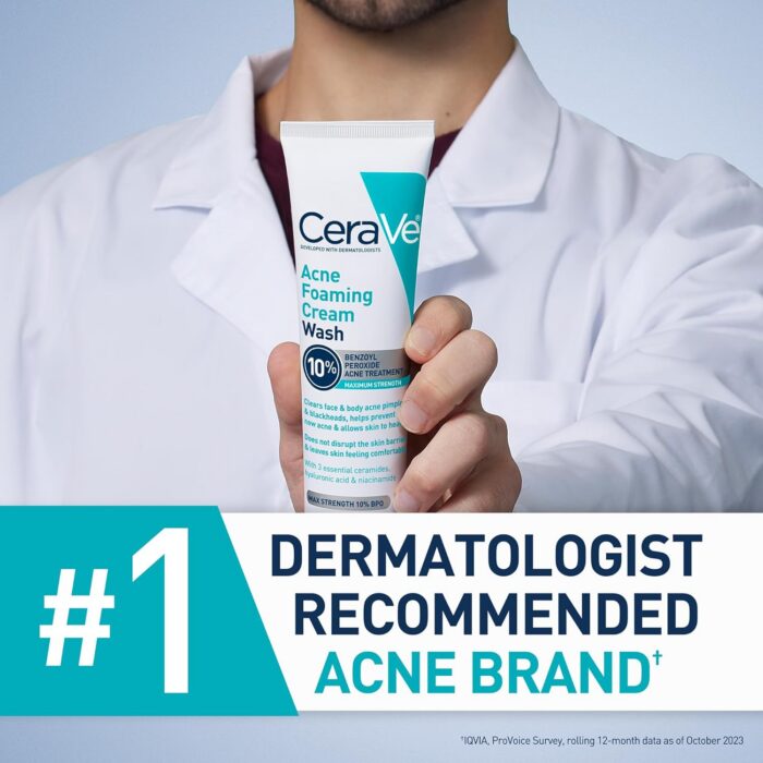 CeraVe Acne Foaming Cream Wash with 10% Benzoyl Peroxide Acne Treatment (150mL) - Image 8