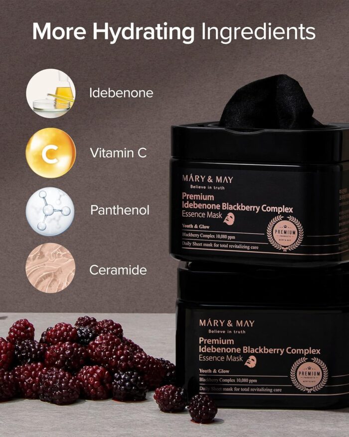 Mary & May Premium Idebenon Blackberry Complex Essence Mask (20 Masks) - Image 6