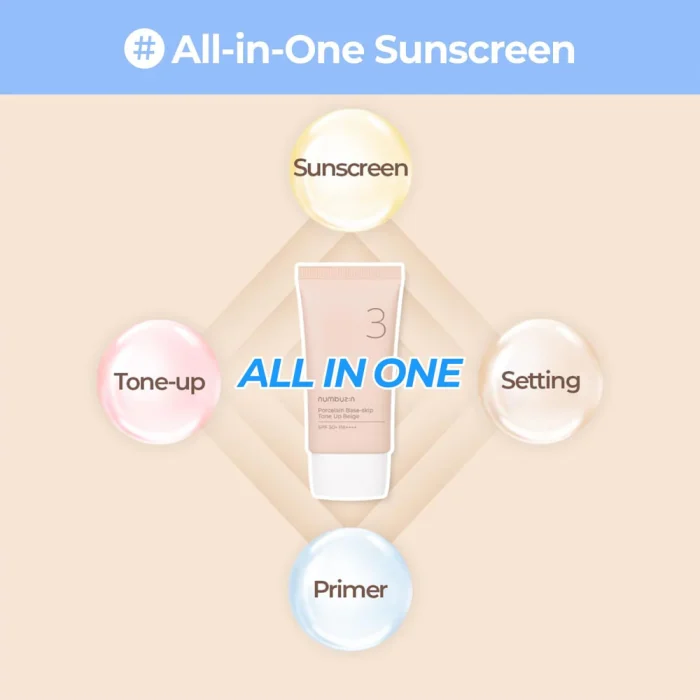 numbuzin No. 3 Porcelain Base Skip Tone Up Beige Sunscreen SPF 50+ PA++++ (50mL) - Image 2