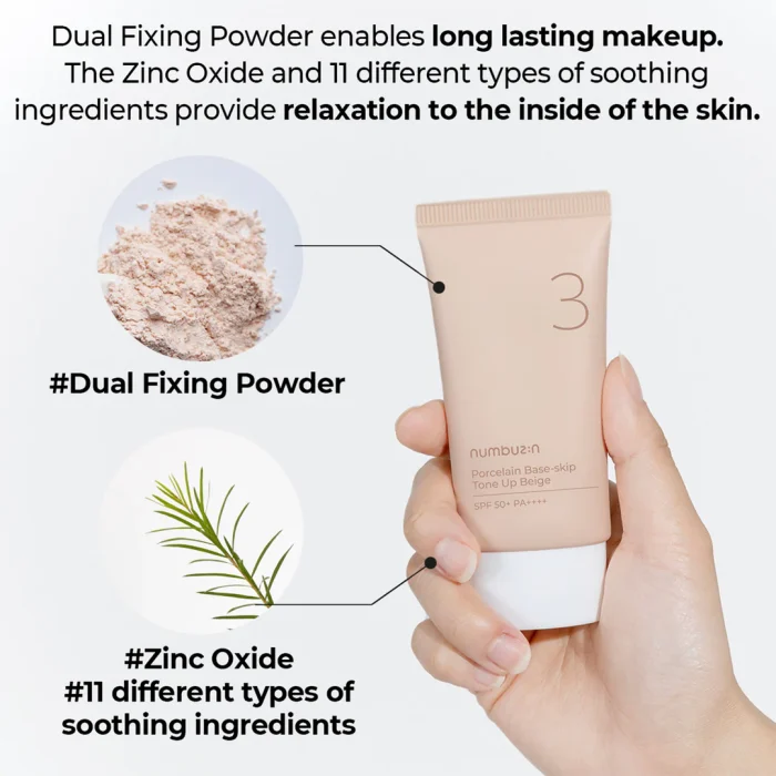 numbuzin No. 3 Porcelain Base Skip Tone Up Beige Sunscreen SPF 50+ PA++++ (50mL) - Image 4