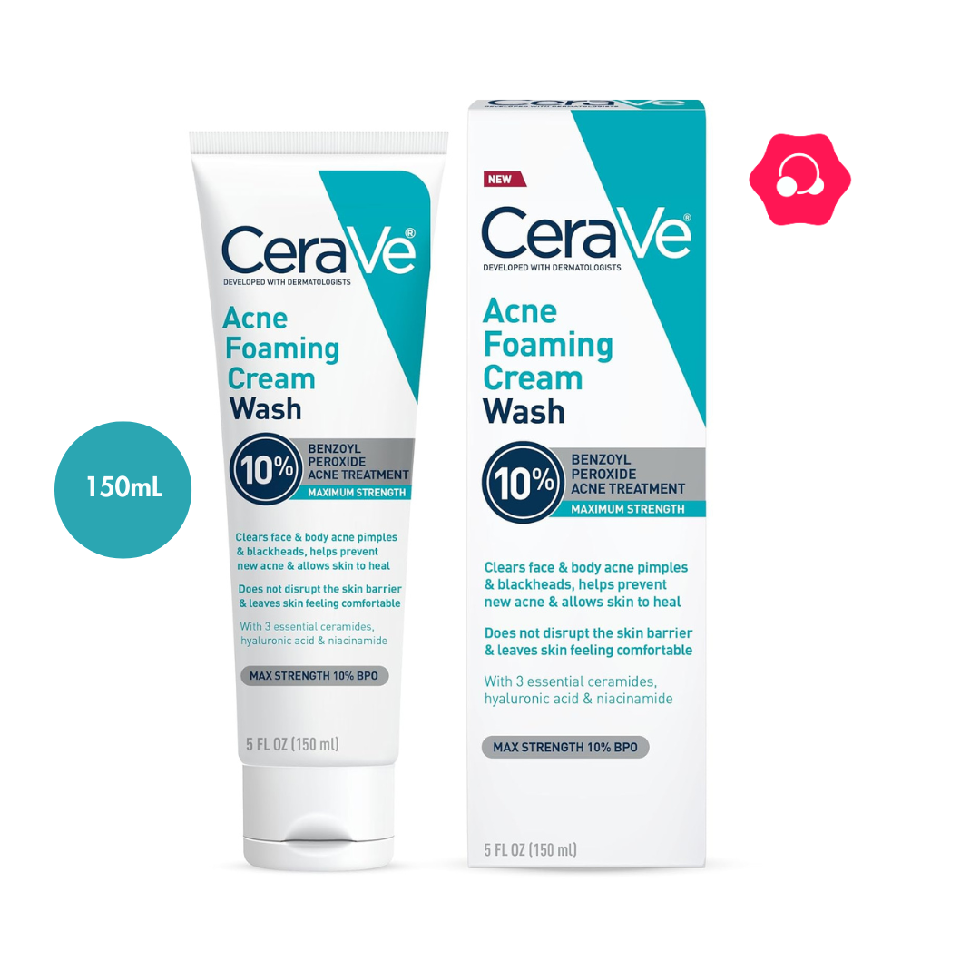 dsfs CeraVe Acne Foaming Cream Wash with 10% Benzoyl Peroxide Acne Treatment (150mL) - Image 1