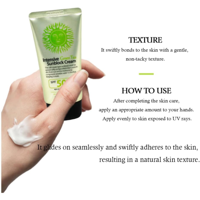 3W CLINIC Intensive Green Tea Sunblock Cream SPF 50+ PA+++ (70mL) - Image 4