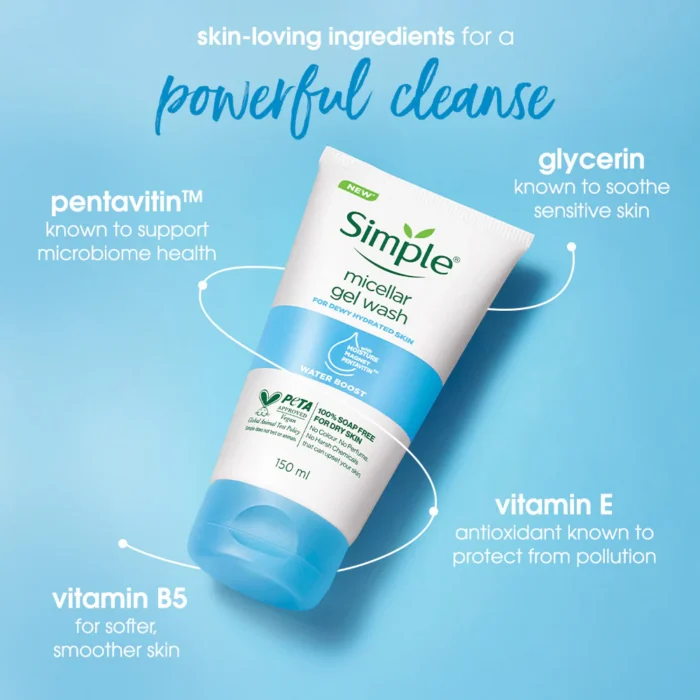 Simple Water Boost Micellar Facial Gel Wash (150mL) - Image 4