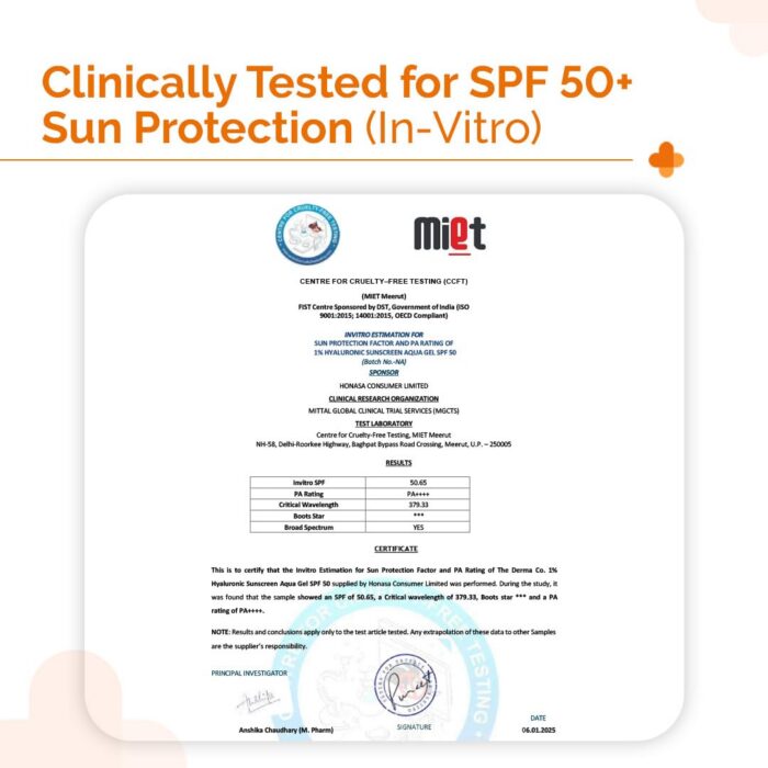The Derma Co 1% Hyaluronic Sunscreen Aqua Gel SPF50+ PA++++ (80g) - Image 3