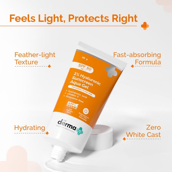The Derma Co 1% Hyaluronic Sunscreen Aqua Gel SPF50+ PA++++ (80g) - Image 5