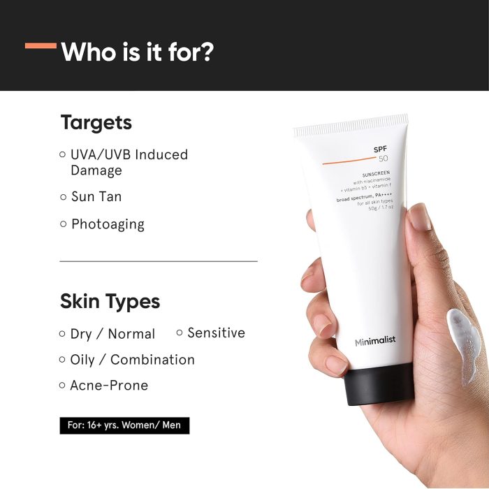 Minimalist SPF 50+ PA++++ Sunscreen with Niacinamide + Vitamin B5 + Vitamin F (50g) - Image 6